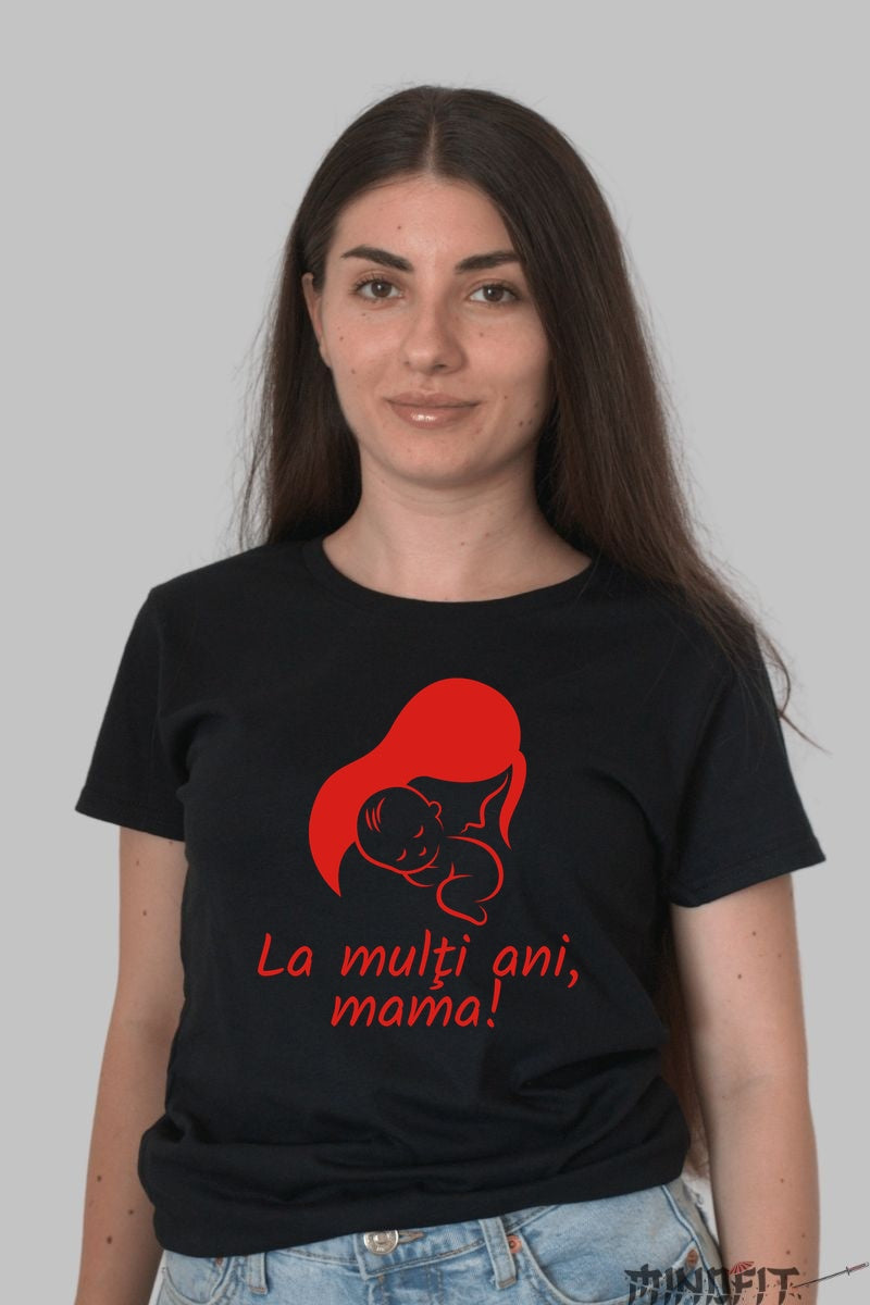 Tricou 8 Martie - Mama si Copilul Rosu Dama Negru