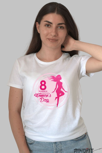 Tricou 8 Martie - Silueta Feminina Roz Dama Alb