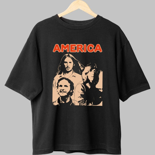 Tricou America Band - Portret Retro in Contrast fata negru
