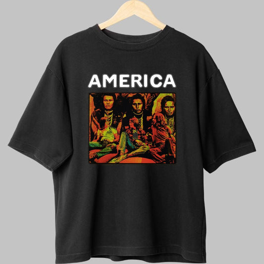 Tricou America Tribes - Vintage Psych Rock fata negru