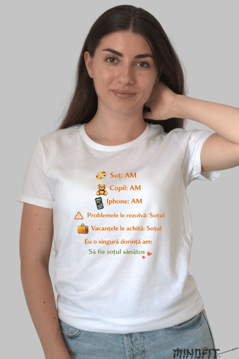 Tricou Amuzant Sa Fie Sotul Sanatos dama alb