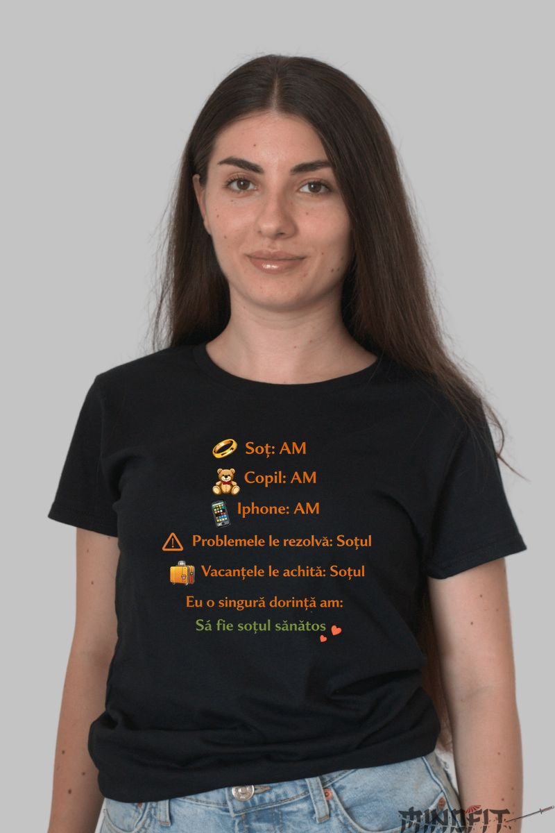 Tricou Amuzant Sa Fie Sotul Sanatos dama negru
