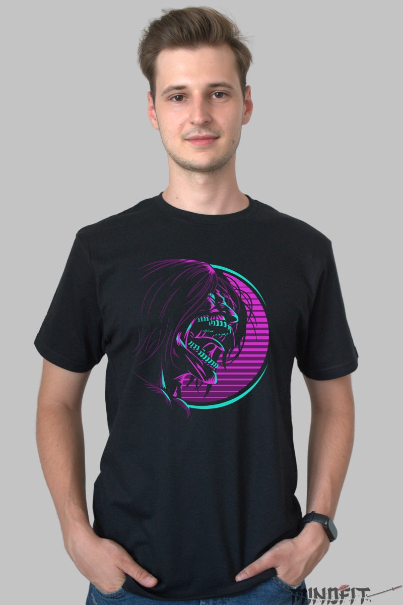 Tricou Anime Attack Mode - Titanul Neon al Distrugerii Barbat Negru