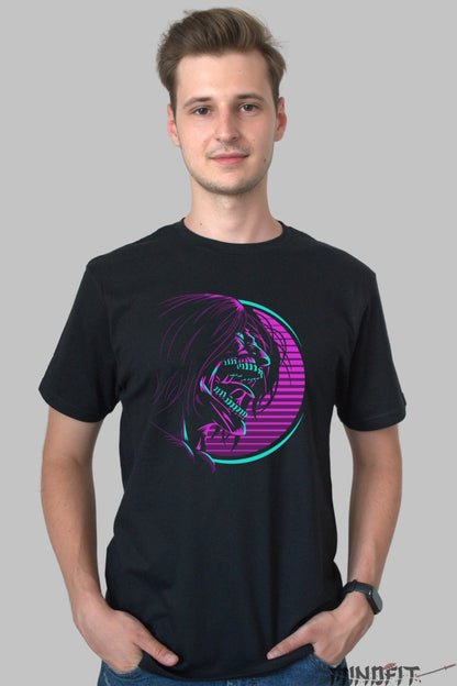 Tricou Anime Attack Mode - Titanul Neon al Distrugerii Barbat Negru