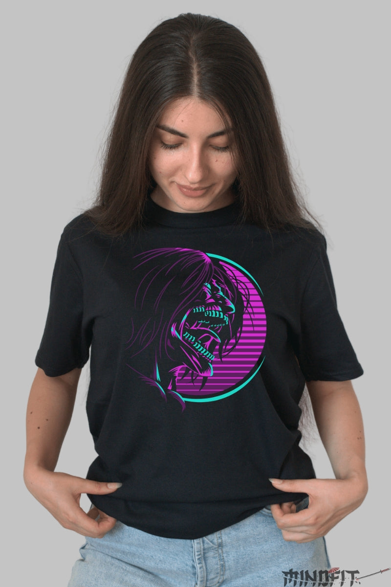 Tricou Anime Attack Mode - Titanul Neon al Distrugerii Dama Negru