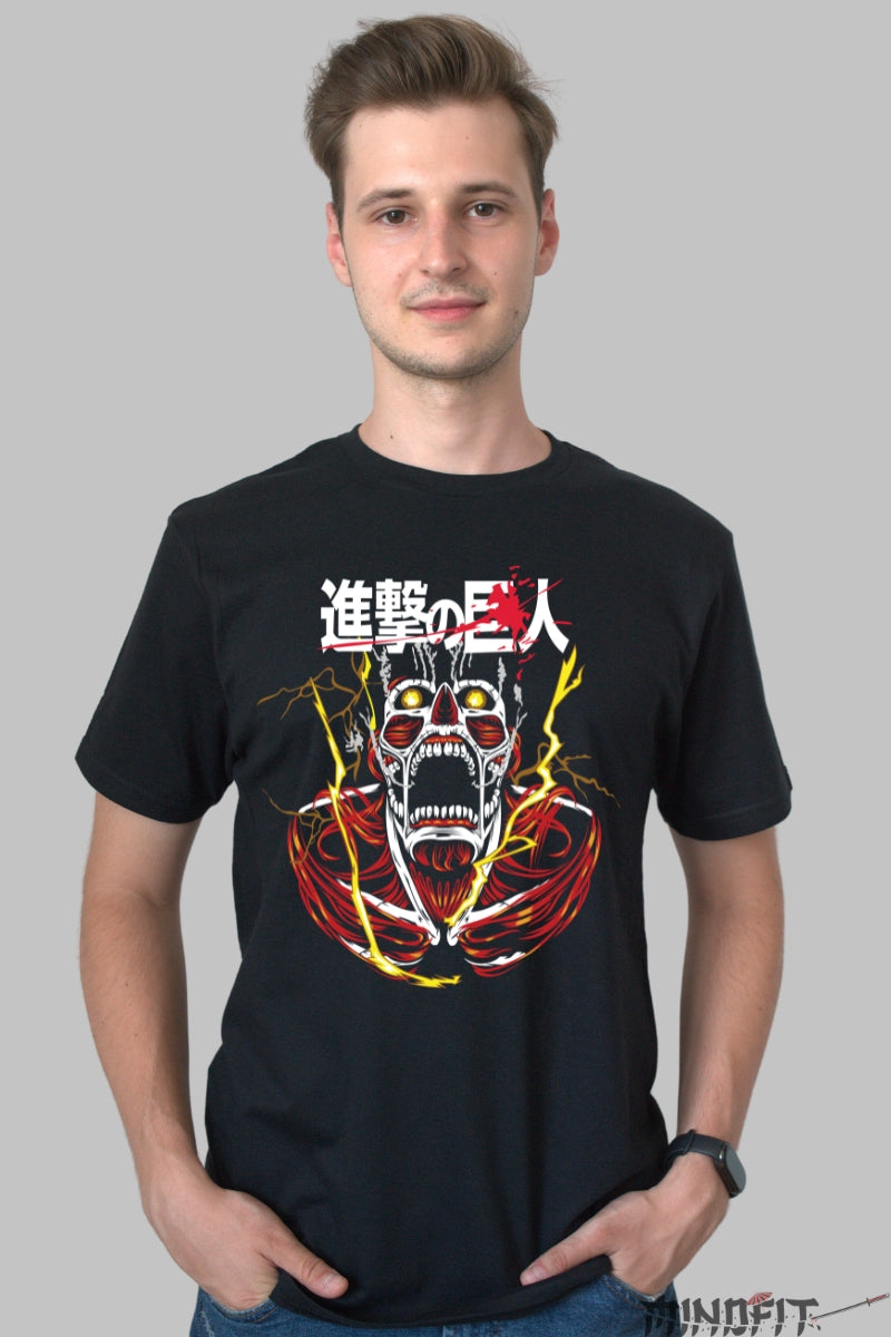Tricou Anime Attack on Titan - Colossal Titan Descatusat Barbat Negru