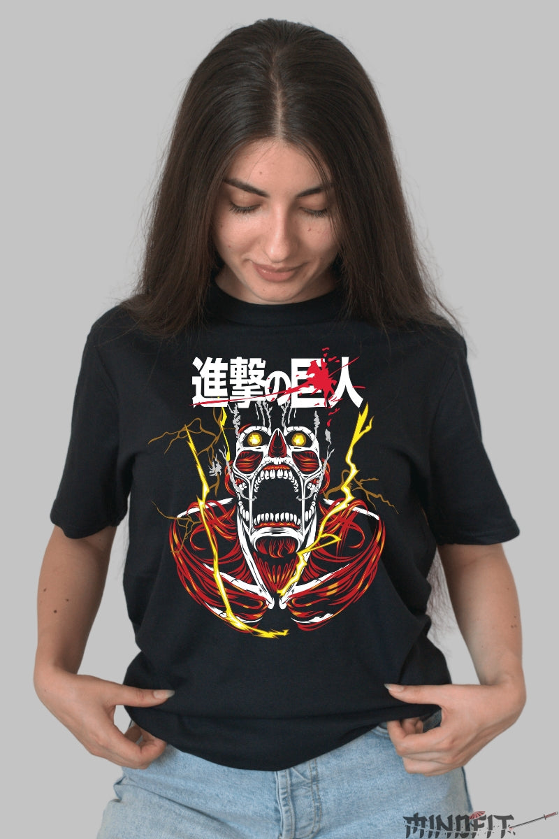 Tricou Anime Attack on Titan - Colossal Titan Descatusat Dama Negru