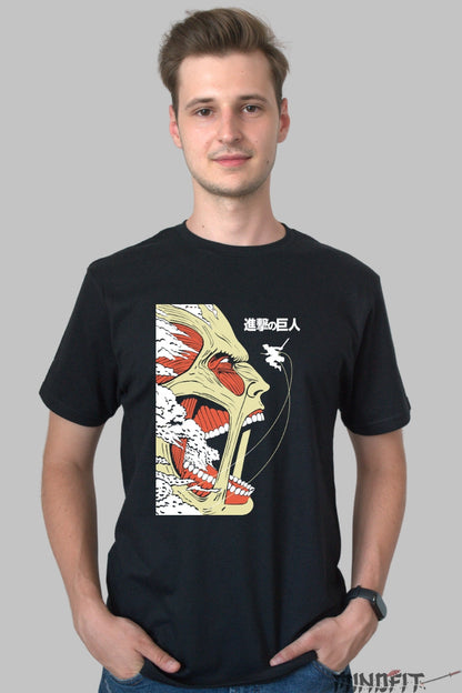 Tricou Anime Attack on Titan - Colossal Titan in Asalt Exploziv Barbat Negru