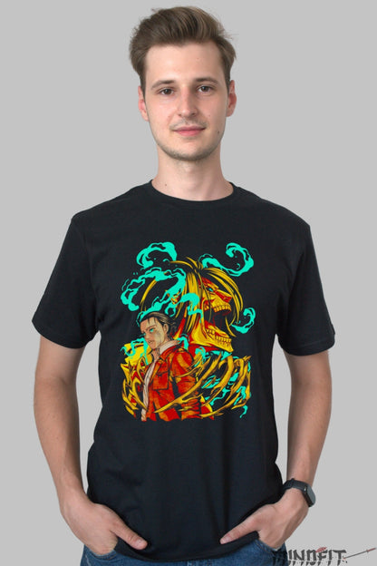 Tricou Anime Attack on Titan - Eren si Titanul Primordial Barbat Negru