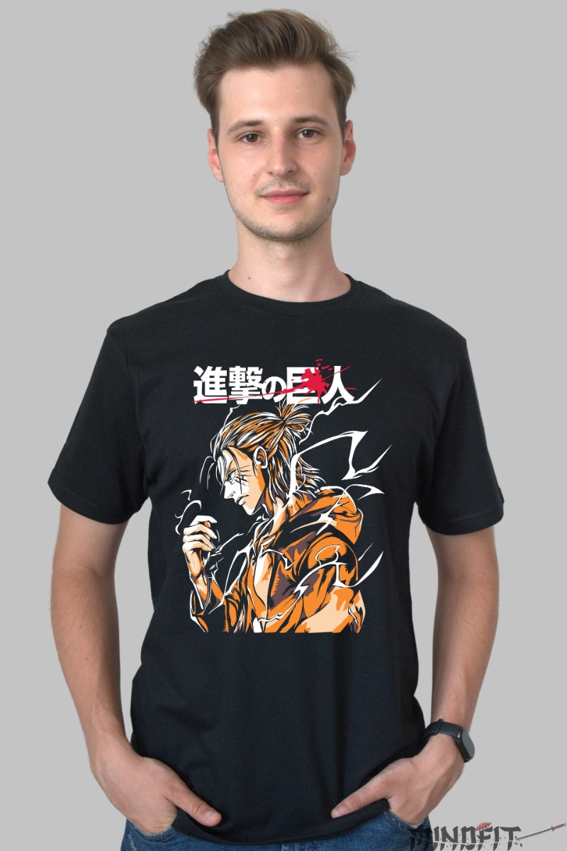 Tricou Anime Attack on Titan - Eren Titanul Razei Divine Barbat Negru