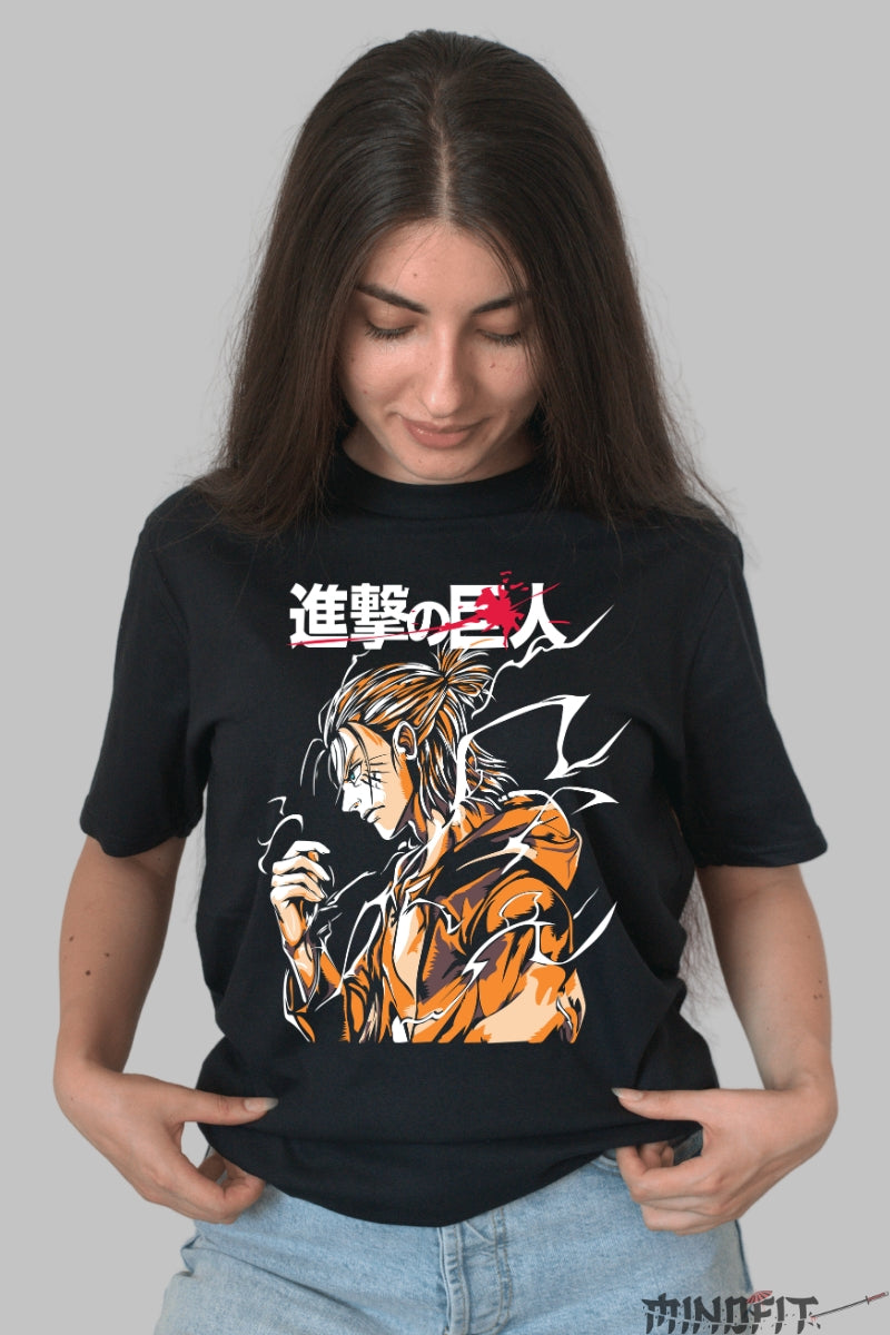 Tricou Anime Attack on Titan - Eren Titanul Razei Divine Dama Negru
