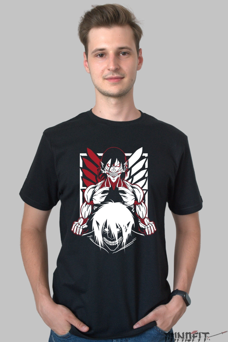 Tricou Anime Attack on Titan - Eren Titanul Razei Duble Barbat Negru