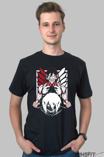 Tricou Anime Attack on Titan - Eren Titanul Razei Duble Barbat Negru