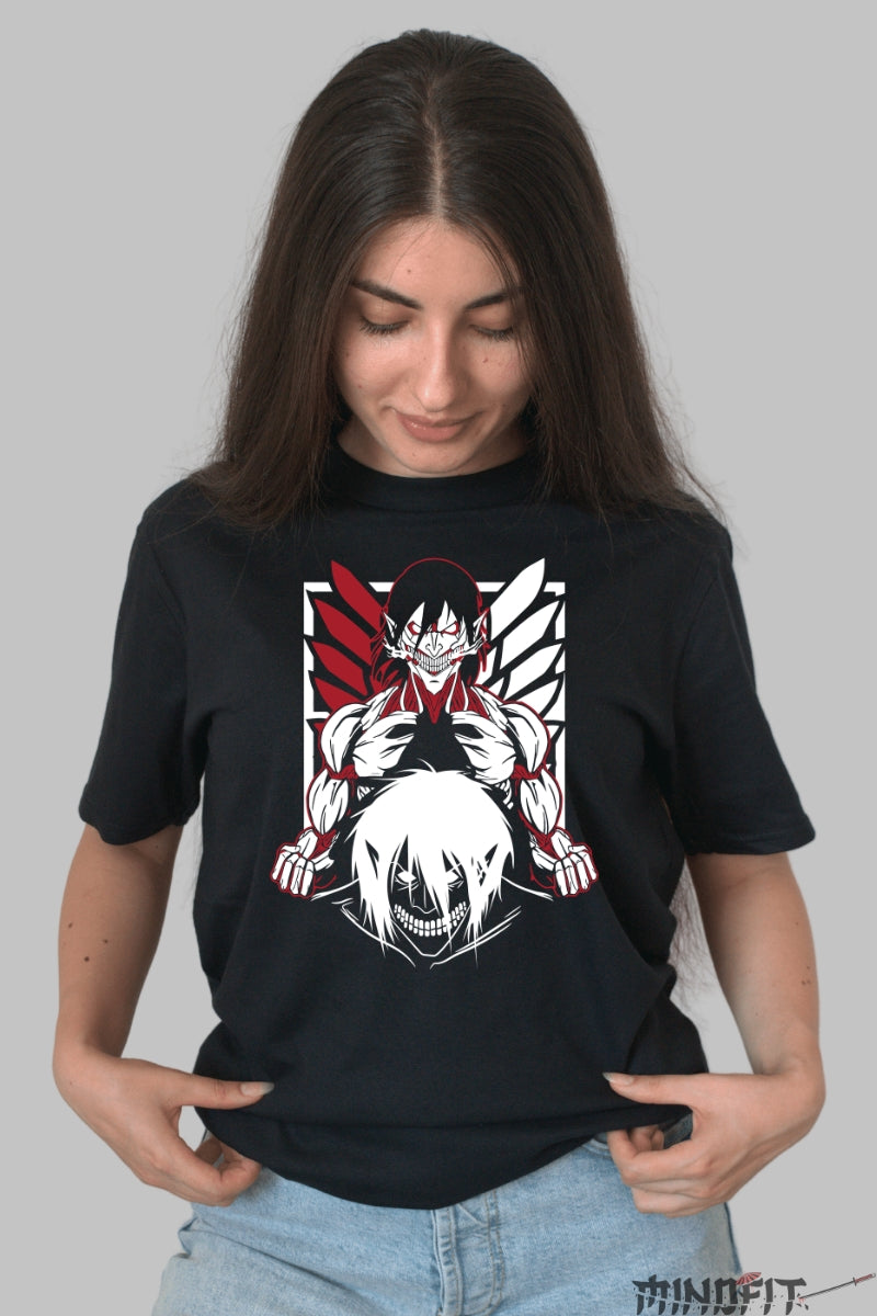 Tricou Anime Attack on Titan - Eren Titanul Razei Duble Dama Negru