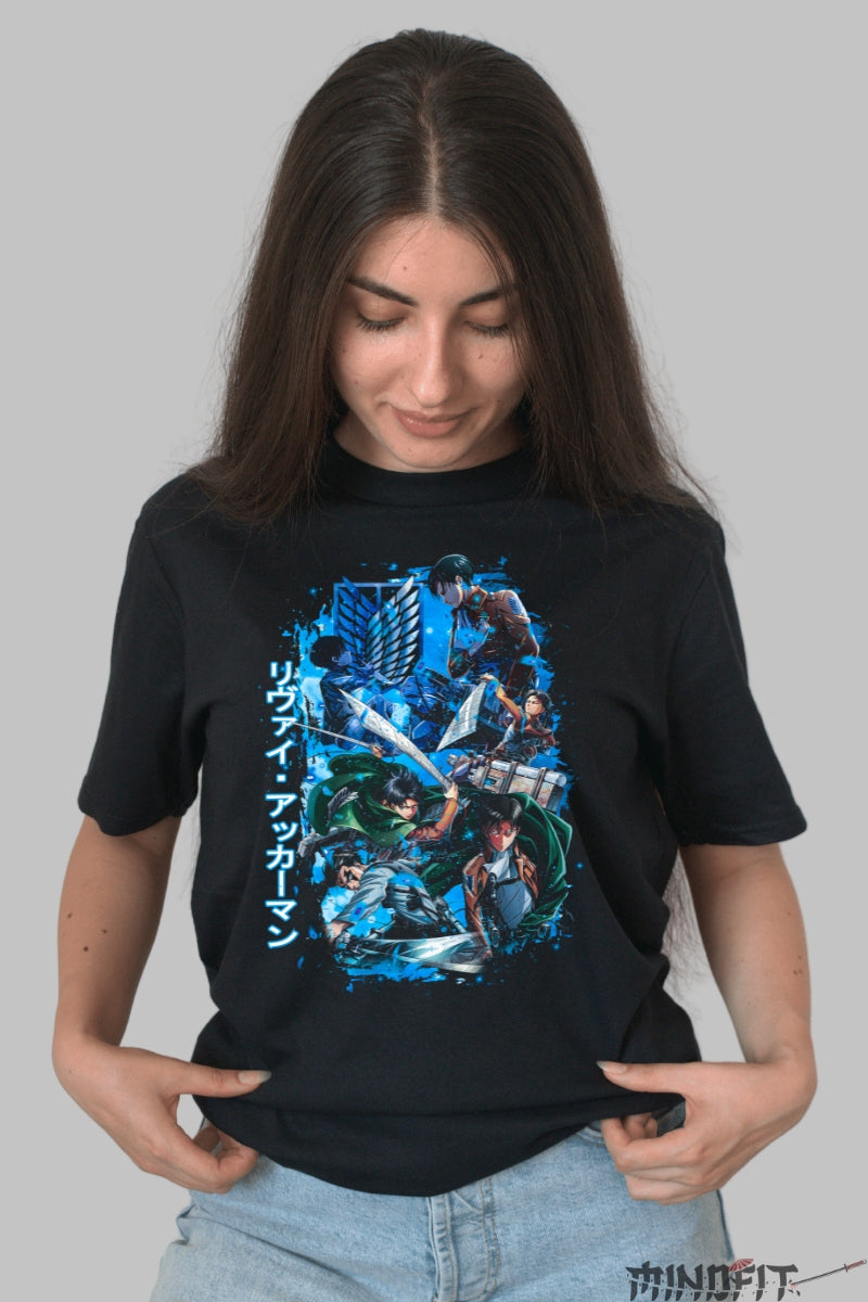 Tricou Anime Attack on Titan - Levi Sabia Fulgere Dama Negru