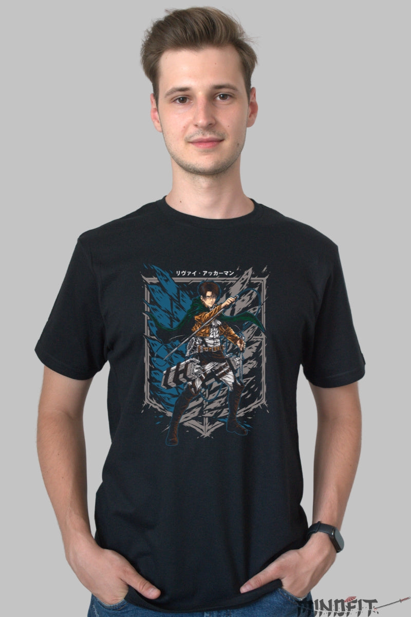 Tricou Anime Attack on Titan - Levi Tinta Mortala Barbat Negru