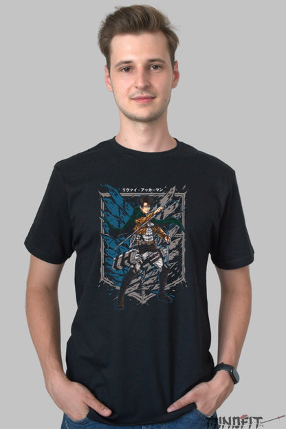 Tricou Anime Attack on Titan - Levi Tinta Mortala Barbat Negru