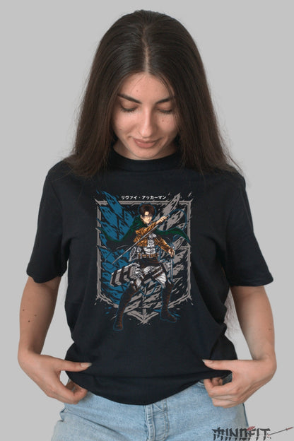 Tricou Anime Attack on Titan - Levi Tinta Mortala Dama Negru
