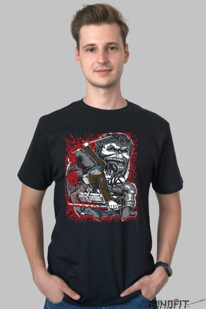 Tricou Anime Attack on Titan - Levi vs Tiranul Bestial Barbat Negru
