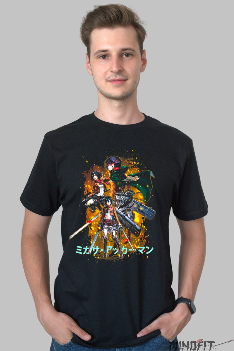 Tricou Anime Attack on Titan - Mikasa Furia Lamelor Barbat Negru