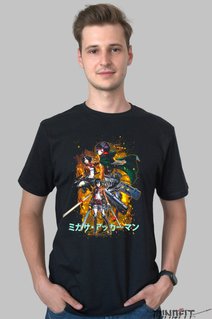 Tricou Anime Attack on Titan - Mikasa Furia Lamelor Barbat Negru