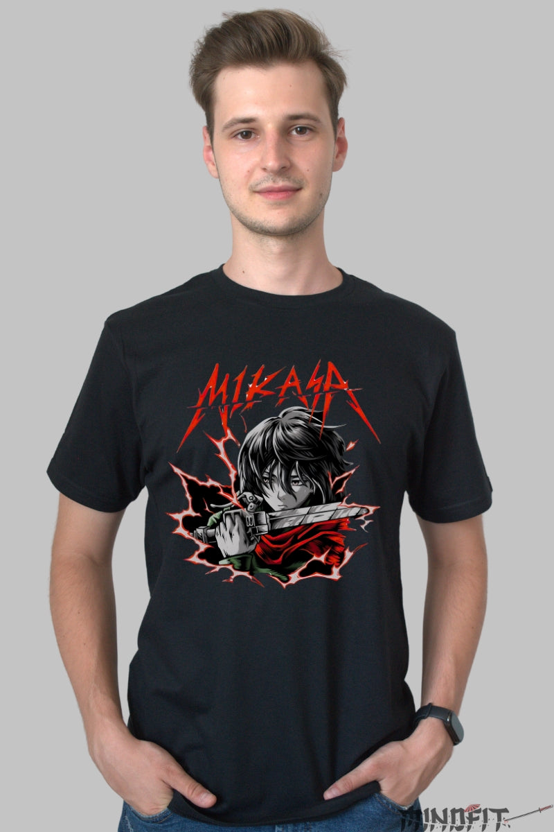 Tricou Anime Attack on Titan - Mikasa Lama Fulgeratoare Barbat Negru