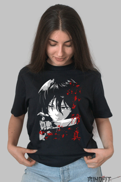 Tricou Anime Attack on Titan - Privirea Mortii cu Lama in Mana Dama Negru