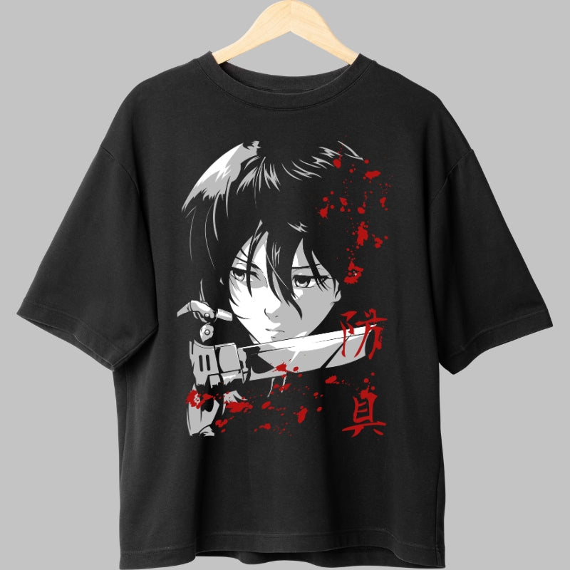Tricou Anime Attack on Titan - Privirea Mortii cu Lama in Mana Fata