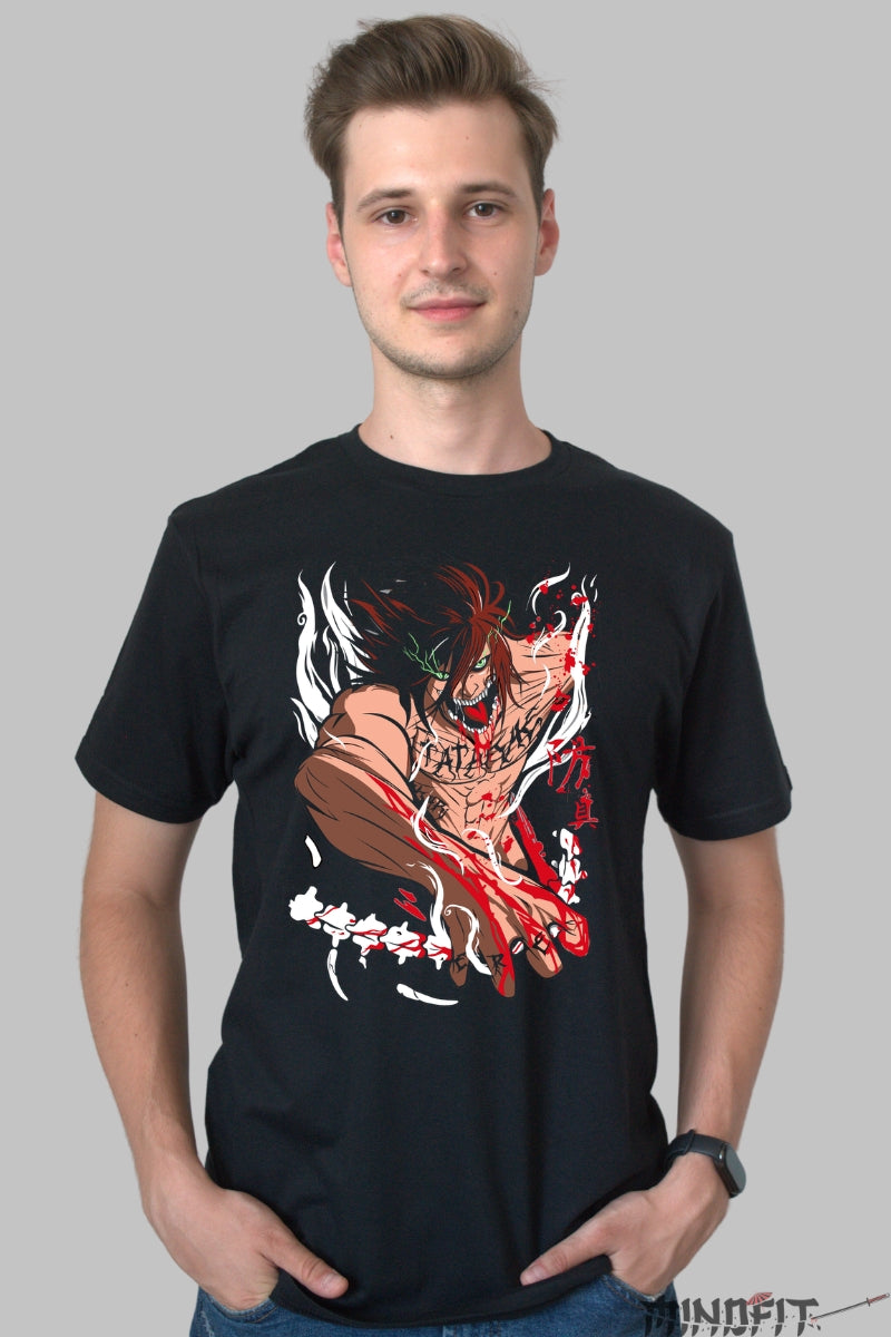 Tricou Anime Attack Titan - Eren Forta Primordiala Barbat Negru