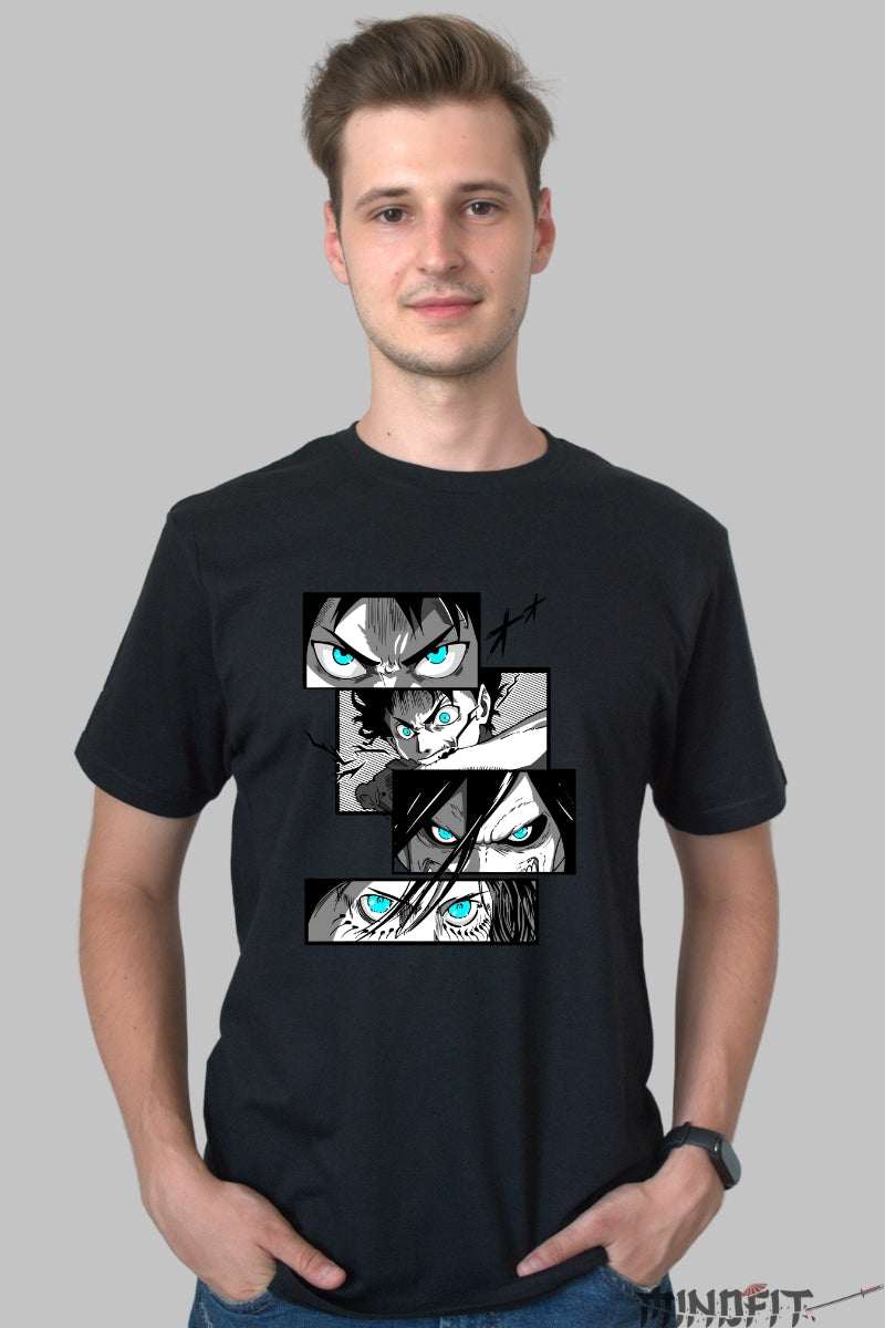 Tricou Anime Attack Titans - Priviri de Neclintit Barbat Negru