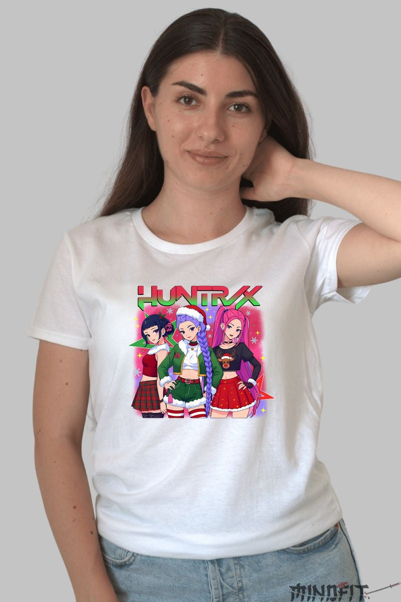 Tricou Anime De Craciun - Huntrax Girls Festive Squad dama alb