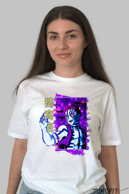 Tricou Anime Demon Slayer - Akaza Demon Form Aura dama alb