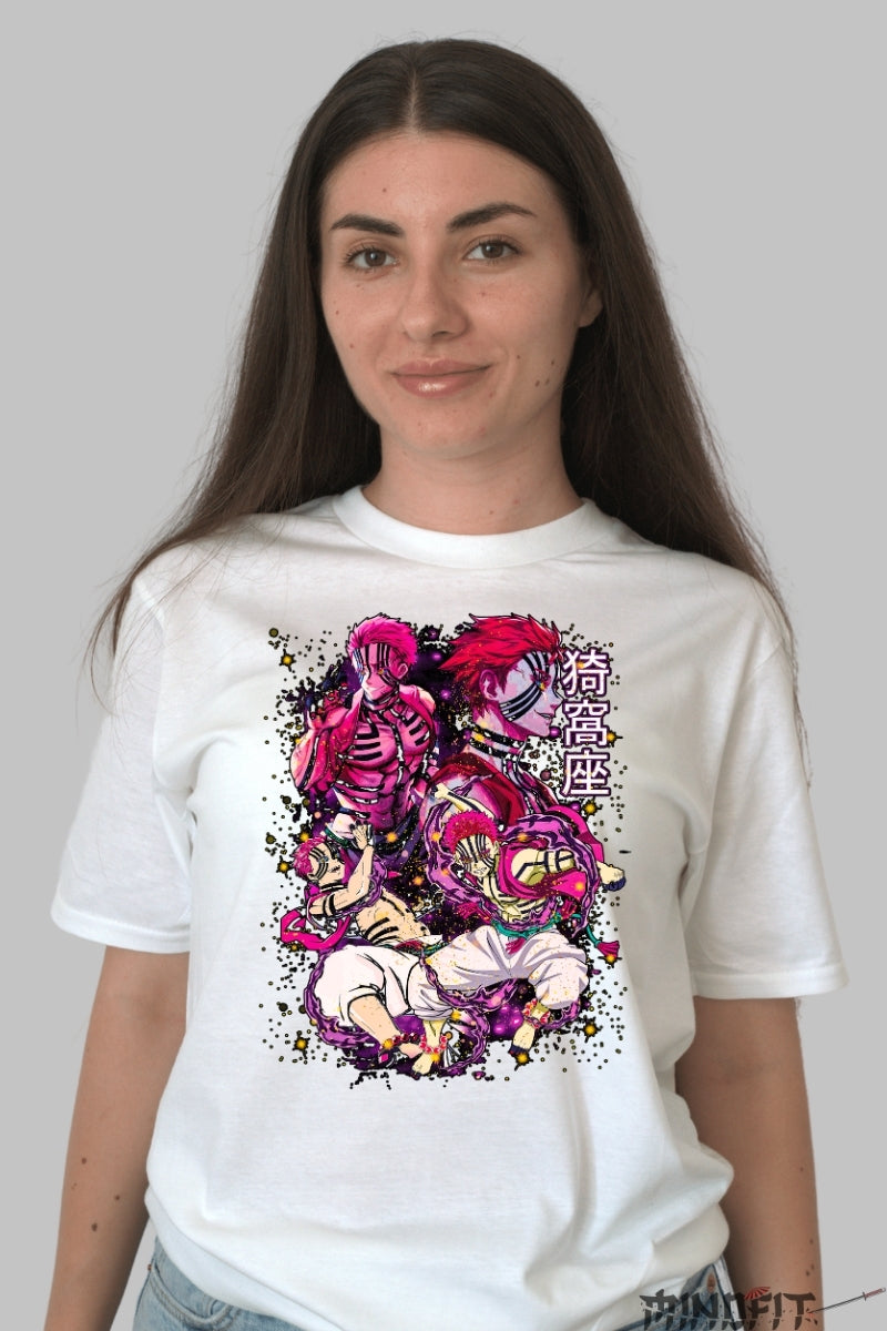 Tricou Anime Demon Slayer - Akaza Demon Form Intensity dama alb