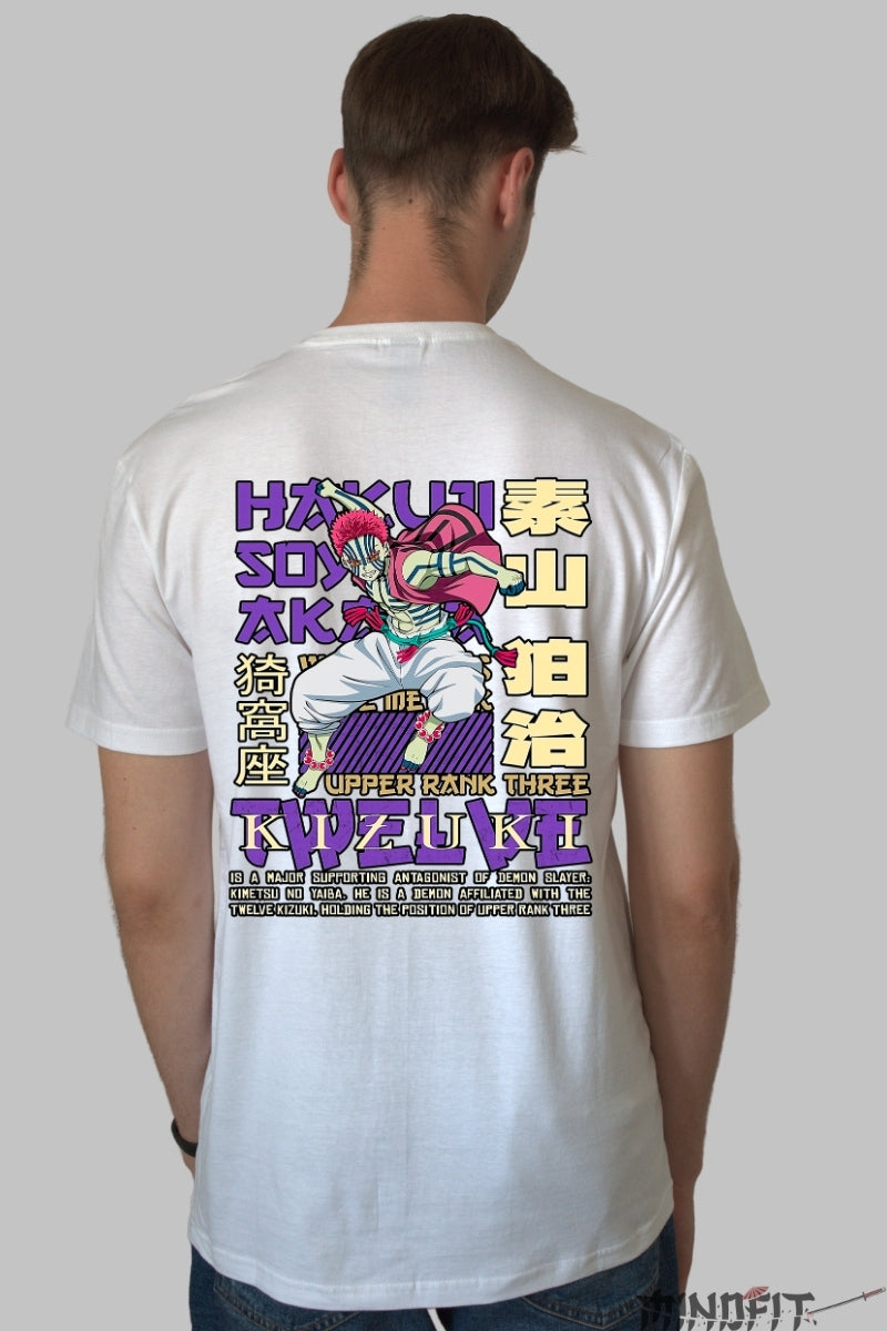 Tricou Anime Demon Slayer - Akaza Upper Rank Barbat Alb