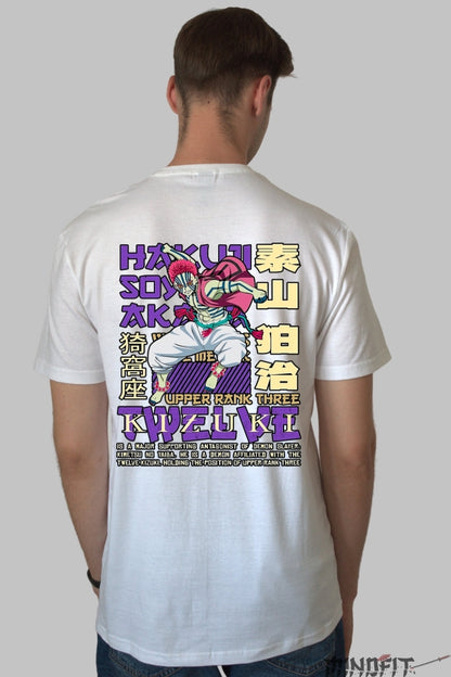 Tricou Anime Demon Slayer - Akaza Upper Rank Barbat Alb