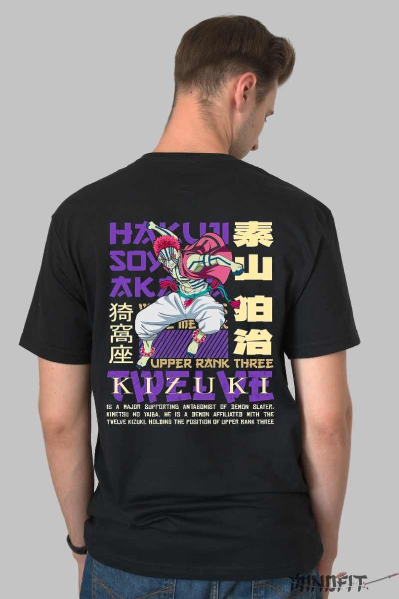 Tricou Anime Demon Slayer - Akaza Upper Rank Barbat Negru