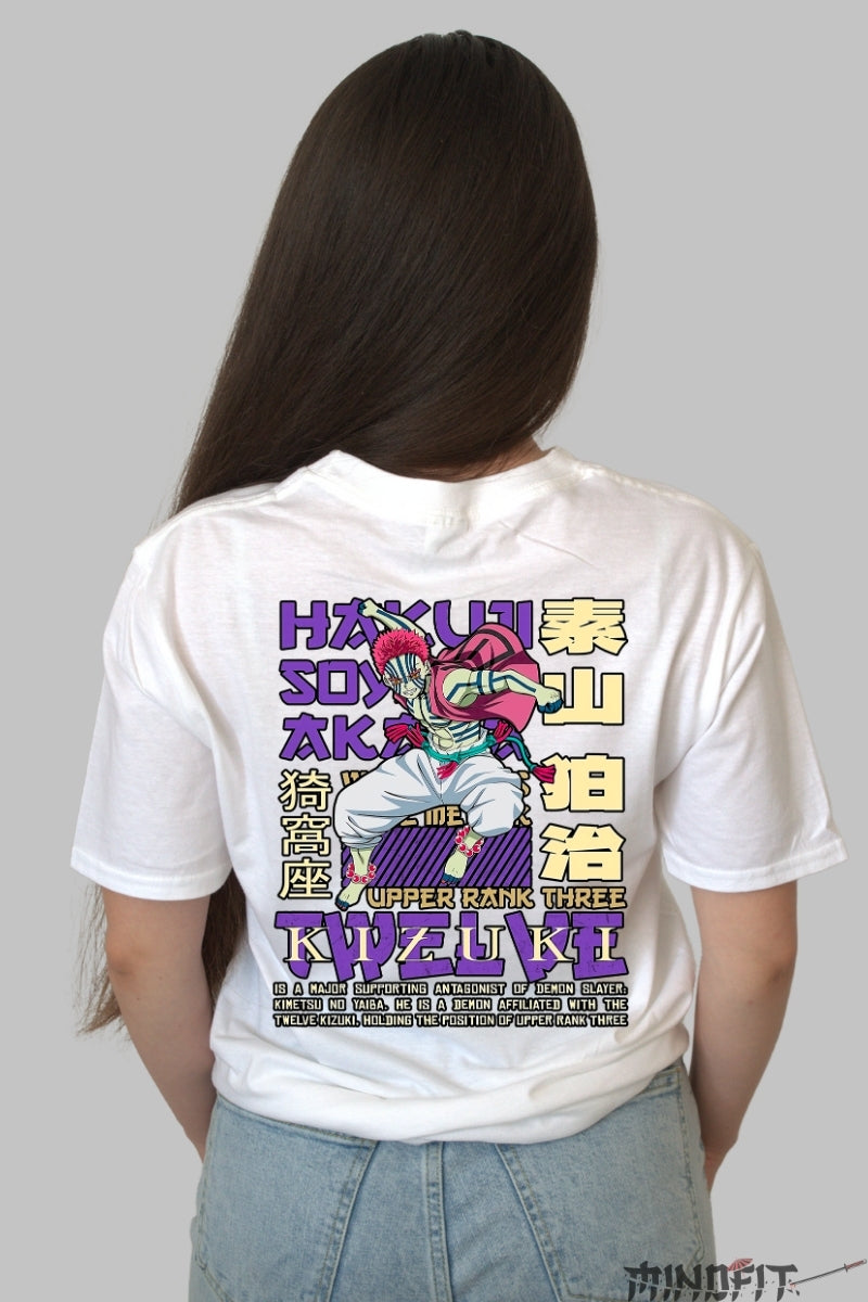 Tricou Anime Demon Slayer - Akaza Upper Rank Dama alb