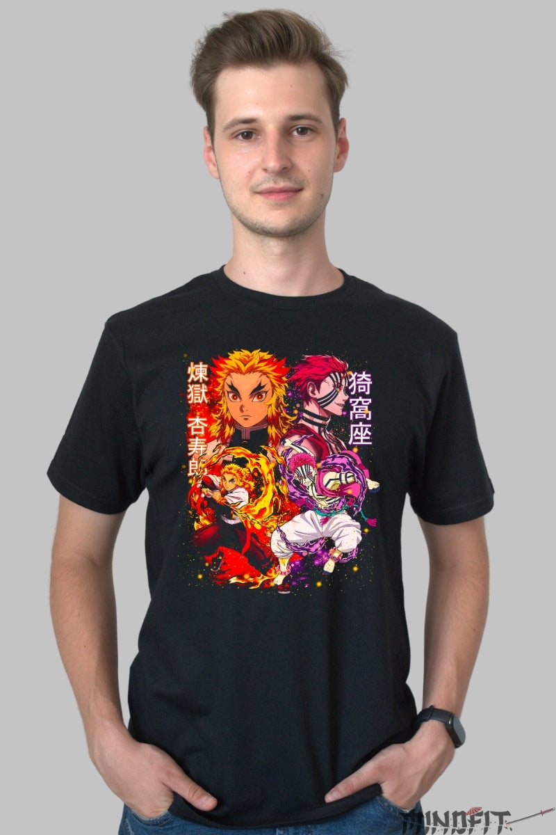 Tricou Anime Demon Slayer - Batalia Finala Rengoku vs Akaza barbat negru