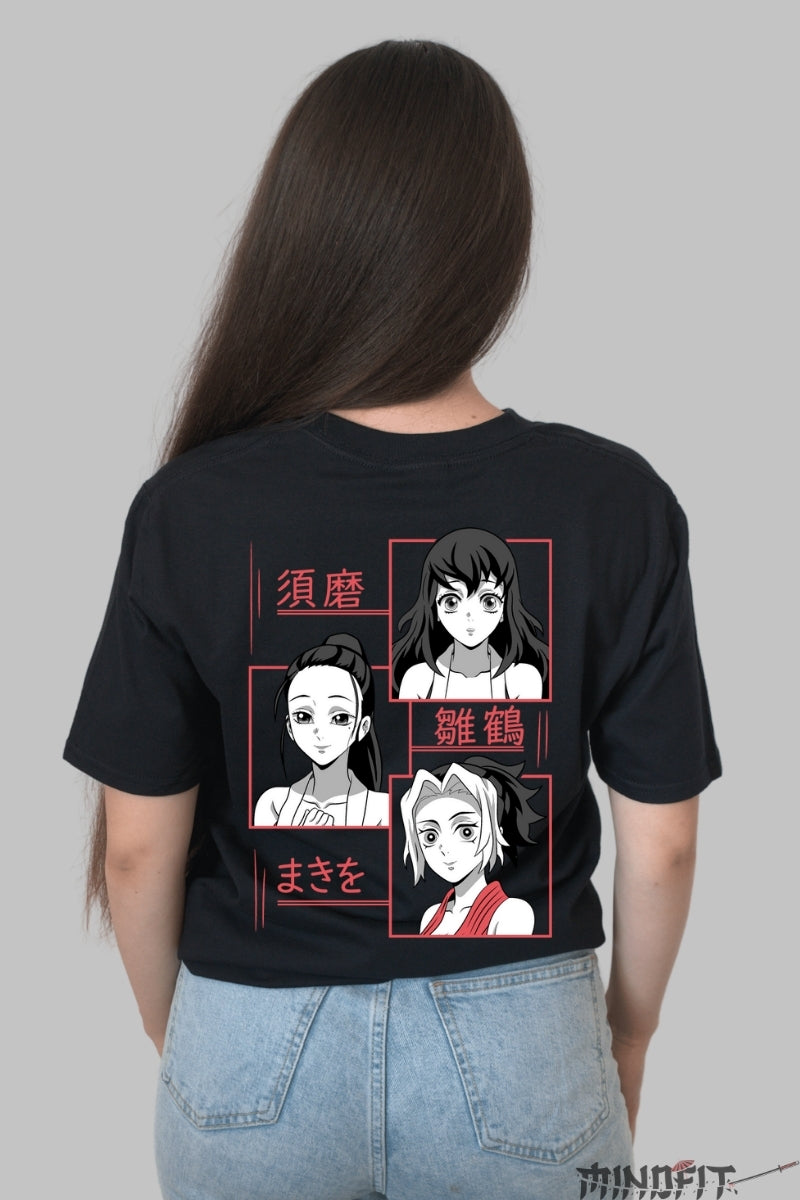 Tricou Anime Demon Slayer - Cele Trei Kunoichi Dama Negru