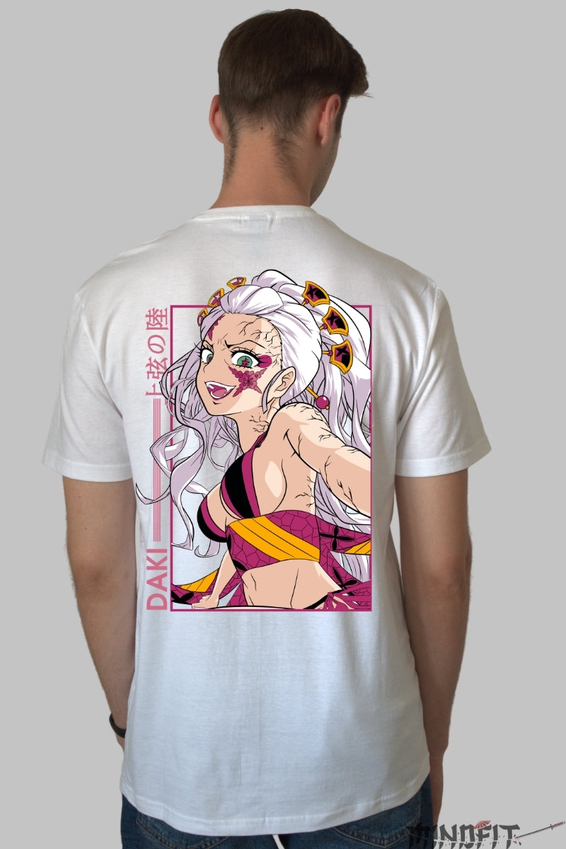 Tricou Anime Demon Slayer - Daki Art Infernal Barbat Alb