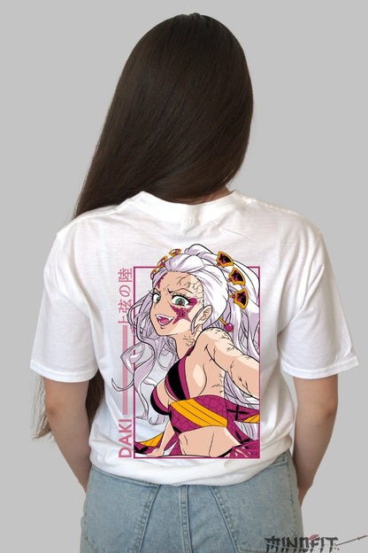 Tricou Anime Demon Slayer - Daki Art Infernal Dama alb