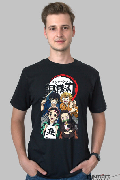 Tricou Anime Demon Slayer - Echipa Kamado in Actiune Barbat Negru