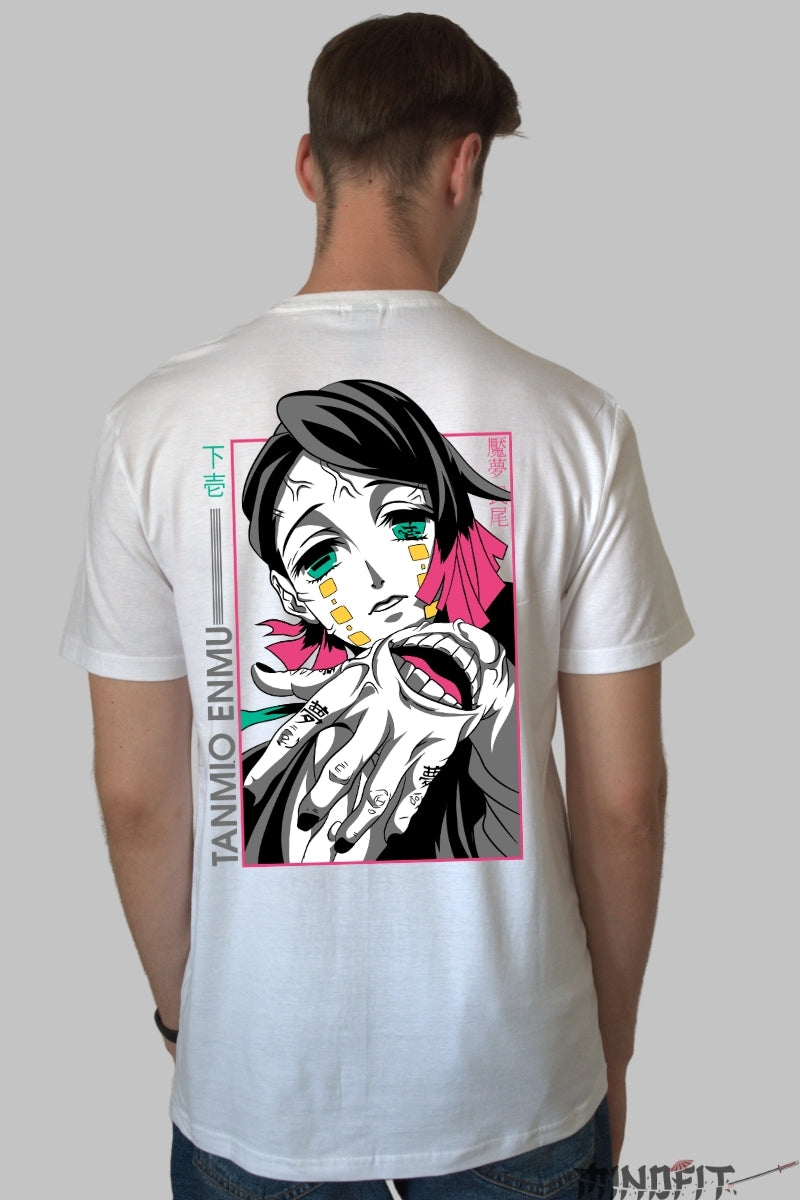 Tricou Anime Demon Slayer - Enmu Hypnosis Art Barbat Alb
