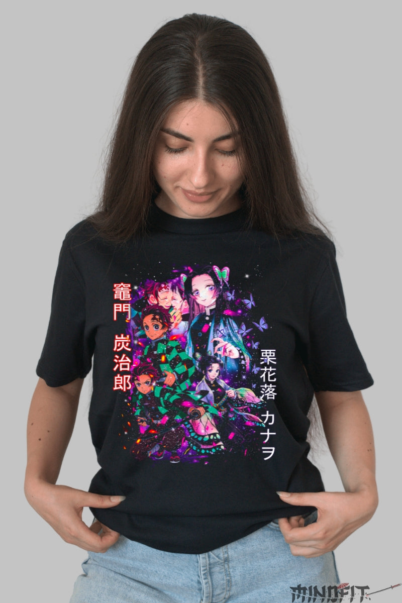 Tricou Anime Demon Slayer - Eroii Fluturilor si Spadei Dama Negru