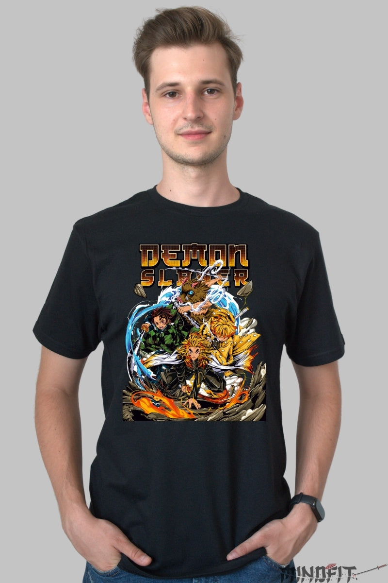 Tricou Anime Demon Slayer - Eroii Respira-iei Supreme barbat negru