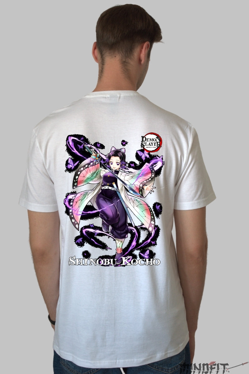Tricou Anime Demon Slayer - Fluture Shinobu Barbat Alb
