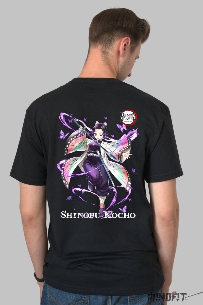 Tricou Anime Demon Slayer - Fluture Shinobu Barbat Negru