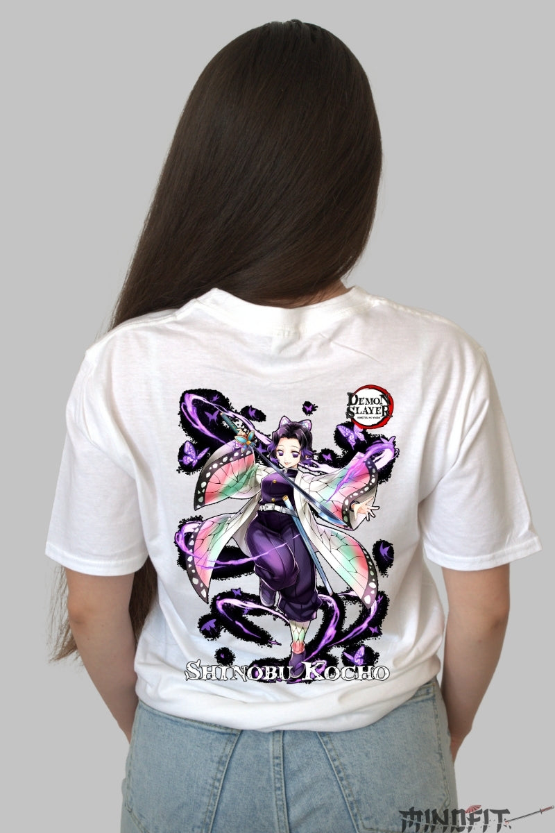 Tricou Anime Demon Slayer - Fluture Shinobu Dama alb