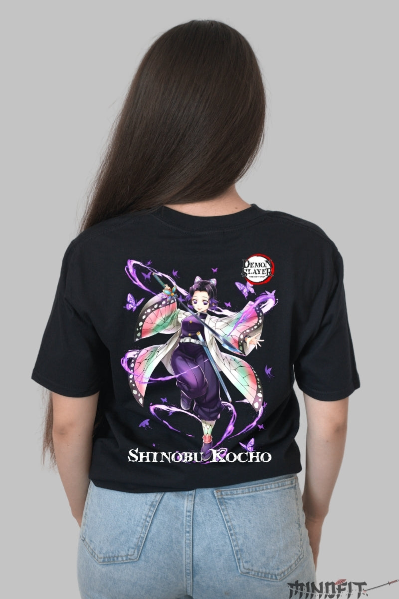 Tricou Anime Demon Slayer - Fluture Shinobu Dama Negru