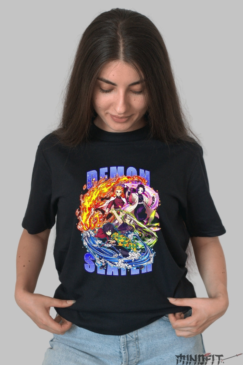 Tricou Anime Demon Slayer - Forta Elemente si Lupta Suprema dama negru